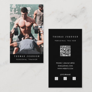 Personal Trainer Fitness Photo QR Code Black Business Card