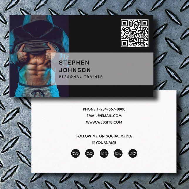 Personal Trainer Fitness QR Code Social Media Icon Business Card (Personal Trainer Fitness QR Code Social Media Icon Business Card)