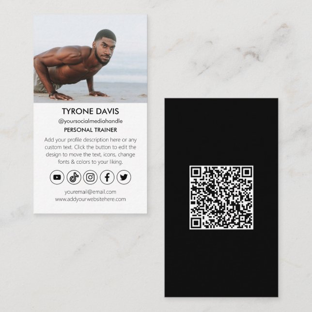 Personal Trainer Fitness Qr Code Social Media Icon Business Card (Front/Back)