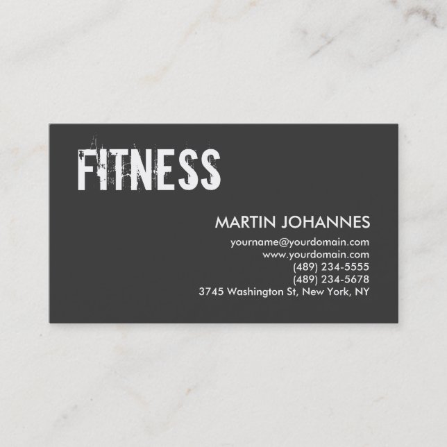 Personal Trainer Grey White Business Card (Front)