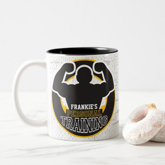 Personal Trainer GYM Power Training Fitness Custom Two-Tone Coffee Mug (With Donut)