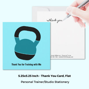 Personal Trainer Kettlebell Black Blue Thank You Card