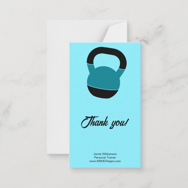 Personal Trainer Kettlebell Portrait Thank You Card (Front)