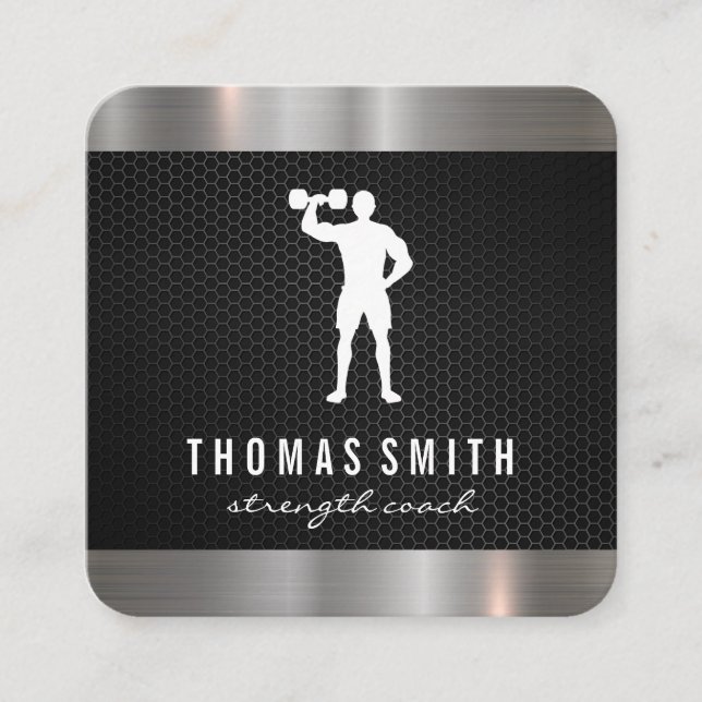 Personal Trainer Metallic Trim Square Business Card (Front)