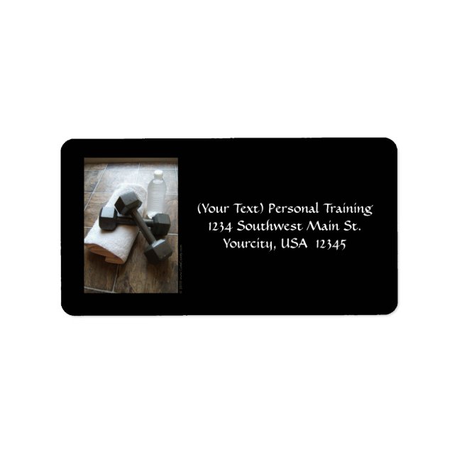 Personal Trainer or Fitness Dumbells Towel & Water Label (Front)