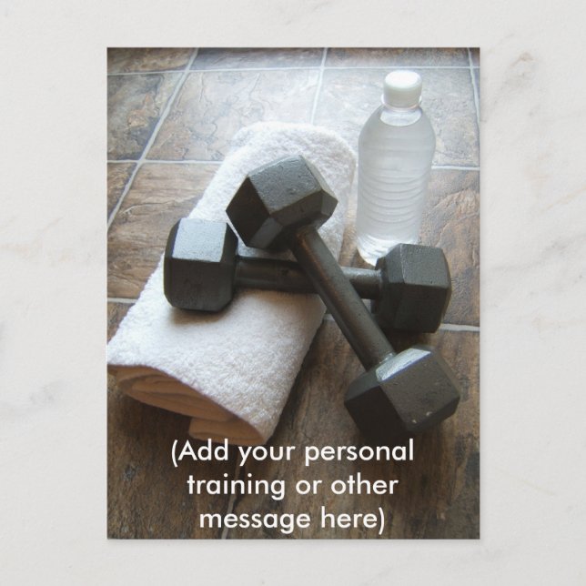 Personal Trainer or Fitness Dumbells Towel & Water Postcard (Front)