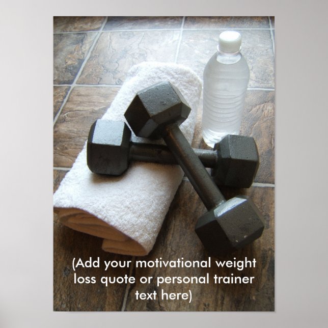 Personal Trainer or Fitness Dumbells Towel & Water Poster (Front)