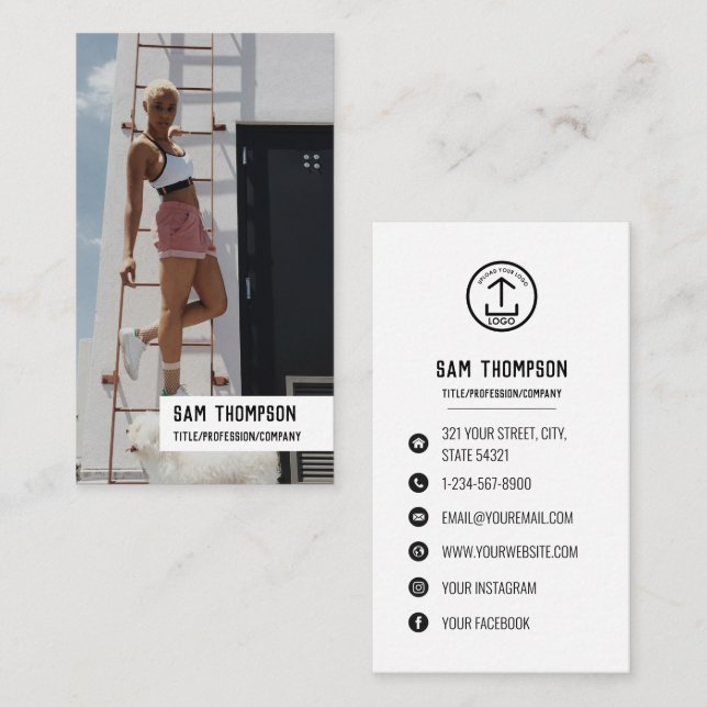 Personal Trainer Photo & Logo Social Media Icons  Business Card (Front/Back)