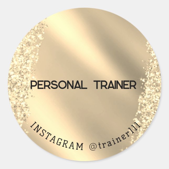 Personal trainer pink glitter classic round sticker (Front)