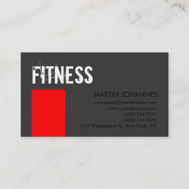 Personal Trainer Red Grey Business Card (Front)
