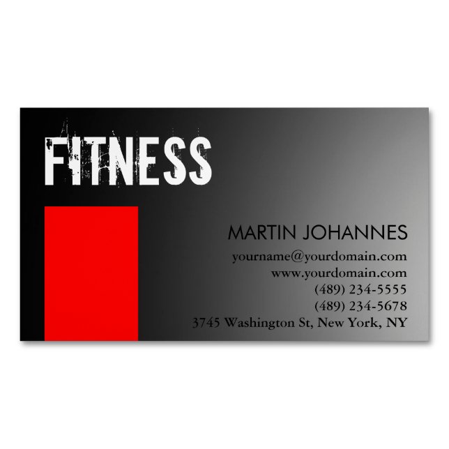 Personal Trainer Red Grey Magnetic Business Card (Front)