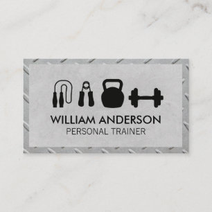 Personal Training Equipment   Metal Border Business Card