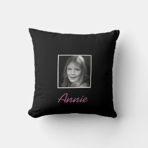 Personal Two Custom Photos Custom Text on Black Cushion