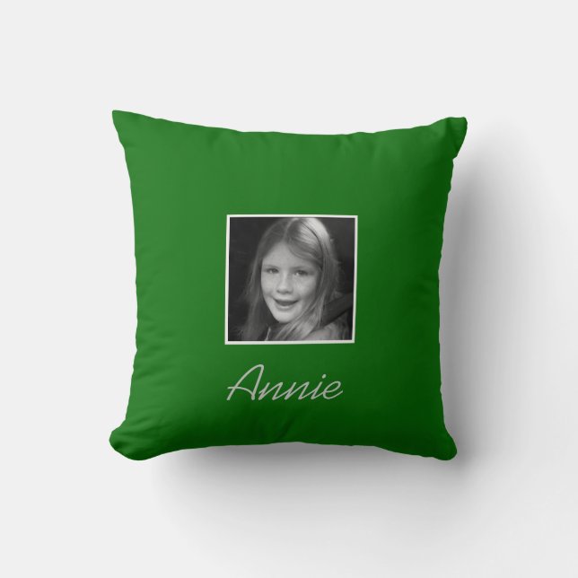 Personal Two Custom Photos Custom Text on Green Cushion (Front)