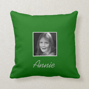 Personal Two Custom Photos Custom Text on Green Cushion