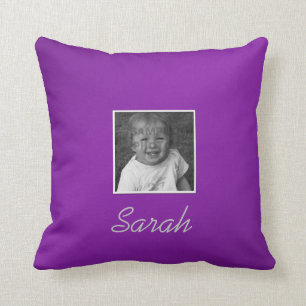 Personal Two Custom Photos Custom Text on Purple Cushion