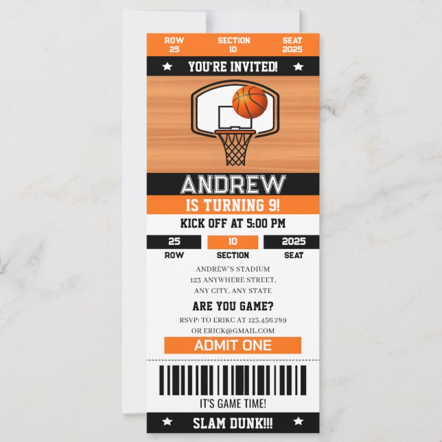 Personal Ultimate Basketball Birthday Event Passes Invitation (Front)