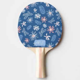 Personal unique stylish blue & pink floral  ping pong paddle