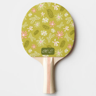 Personal unique stylish green & pink floral ping pong paddle