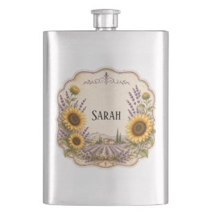 personal vintage provence lavender and sunflower hip flask