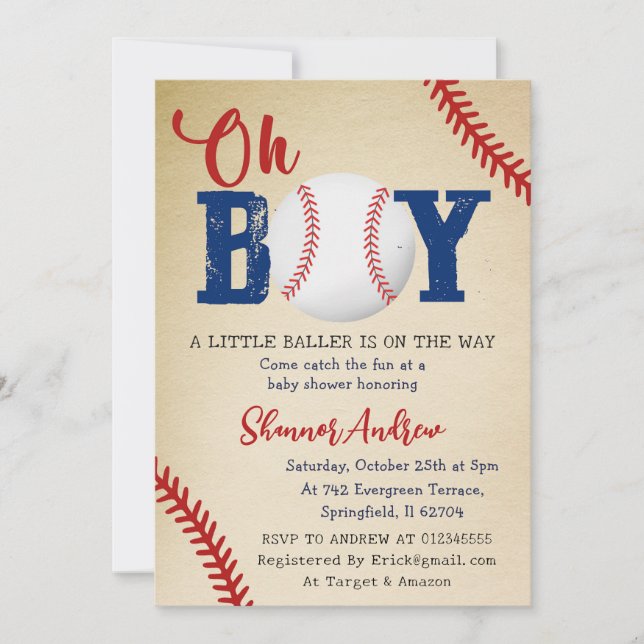 Personal Vintage Sport Baseball Baby Shower Invitation (Front)