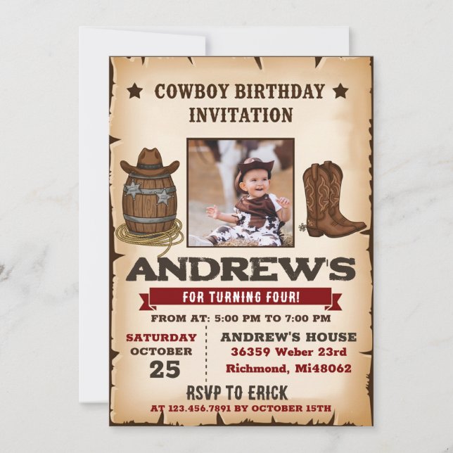 Personal Western Wild West Cowboy Birthday Party Invitation (Front)