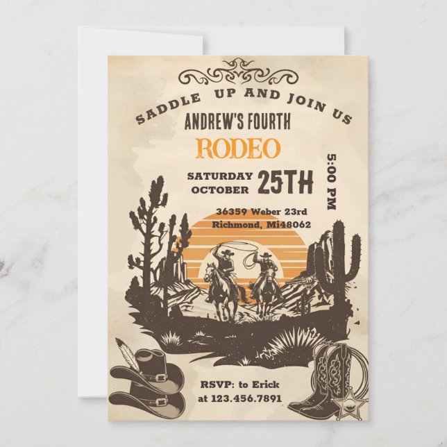 Personal Wild West Cowboy Birthday party Invitation (Front)