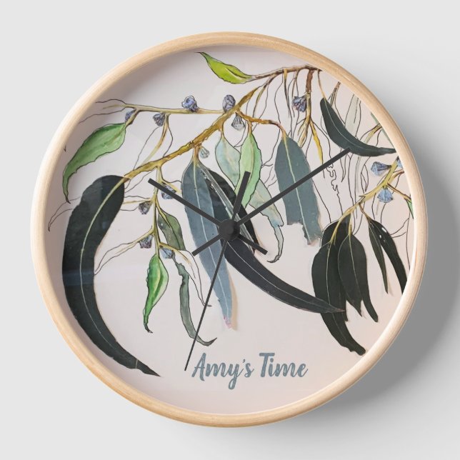 Personal wooden clock with Gum Leaves (Front)