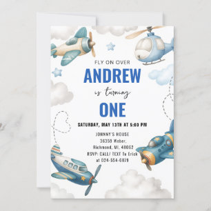 PersonalAirplane 1st Birthday party for boy Invita Invitation