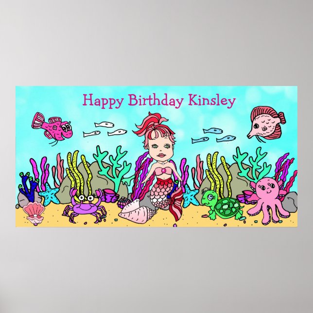 Personalied Happy Birthday Mermaid Poster (Front)