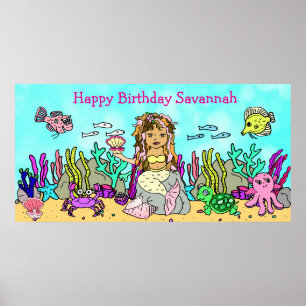 Personalied Happy Birthday Mermaid Poster