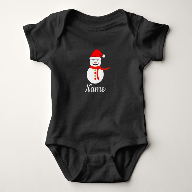 Personalied Name Snowman Christmas Baby Bodysuit (Front)