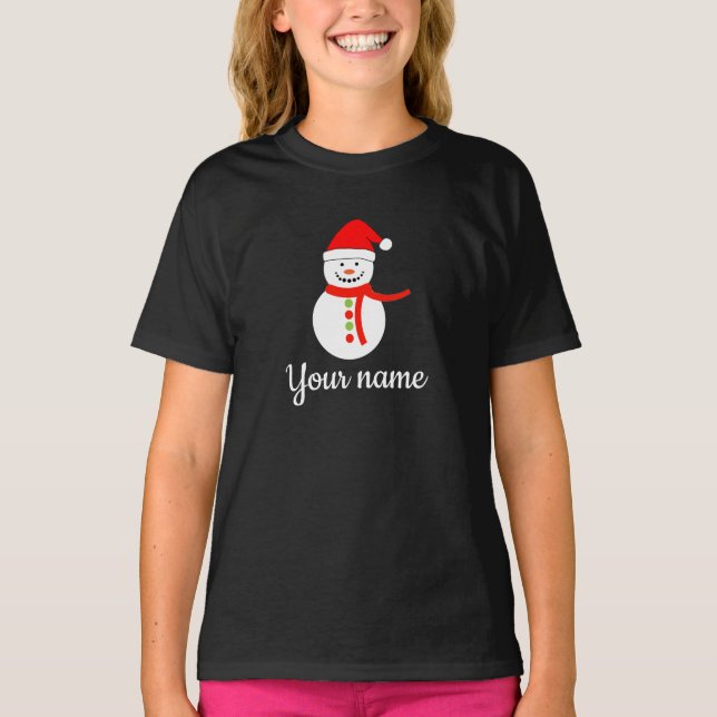 Personalied Name Snowman Christmas T-Shirt (Front)