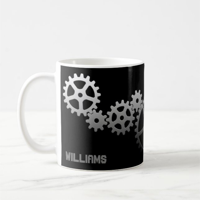 Personalisable mug with gear pattern (Left)