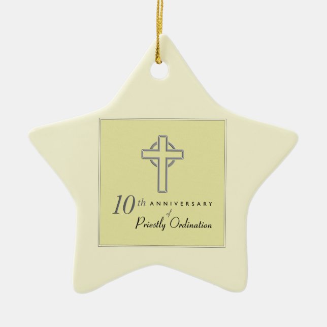 Personalise, 10th Anniversary of Priest Embossed Ceramic Ornament (Front)