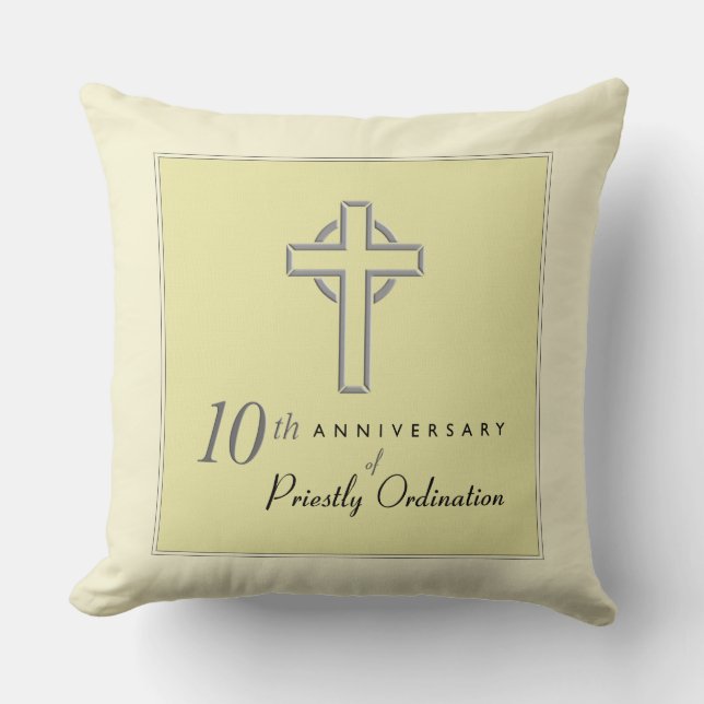 Personalise, 10th Anniversary of Priest Embossed Cushion (Front)