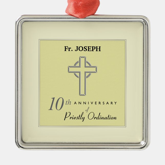 Personalise, 10th Anniversary of Priest Embossed Metal Ornament (Front)