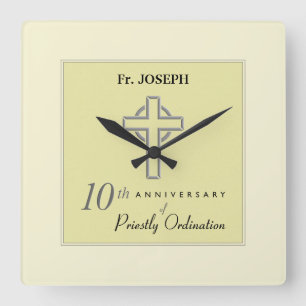 Personalise, 10th Anniversary of Priest Embossed Square Wall Clock