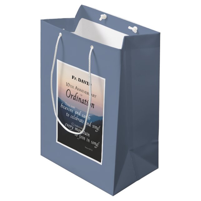 Personalise 10th Anniversary Ordination Congrats Medium Gift Bag (Front Angled)