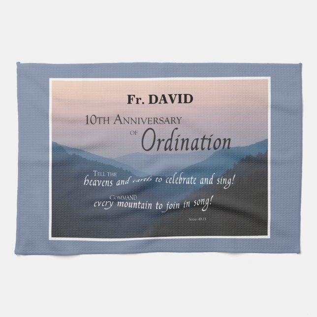 Personalise 10th Anniversary Ordination Congrats Tea Towel (Horizontal)