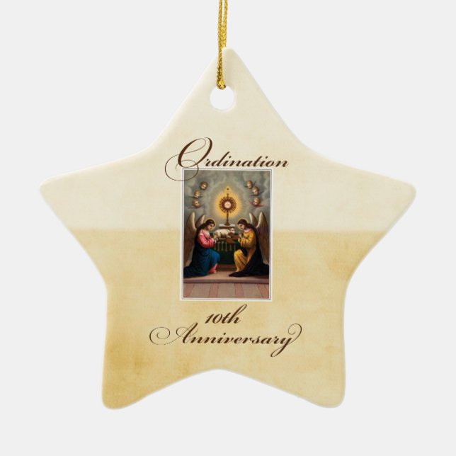 Personalise, 10th Ordination Anniversary Angels Ceramic Ornament (Front)