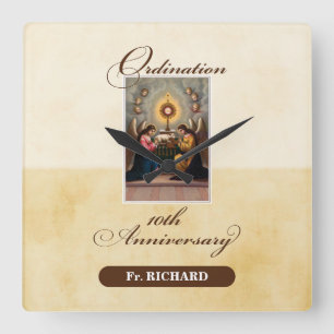 Personalise, 10th Ordination Anniversary Angels Square Wall Clock