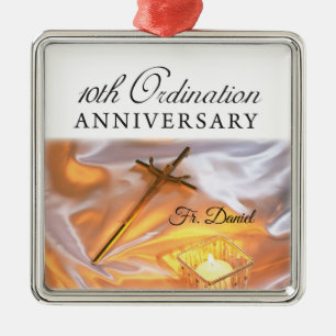 Personalise, 10th Ordination Anniversary, Cross Metal Ornament