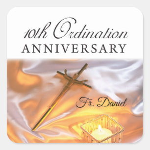 Personalise, 10th Ordination Anniversary, Cross Square Sticker
