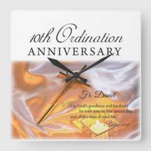 Personalise, 10th Ordination Anniversary, Cross Square Wall Clock