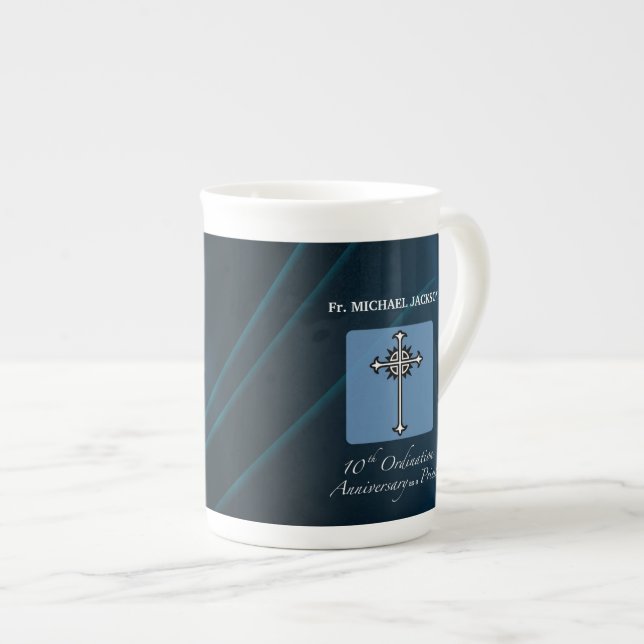Personalise, 10th Ordination Anniversary of Priest Bone China Mug (Front Right)