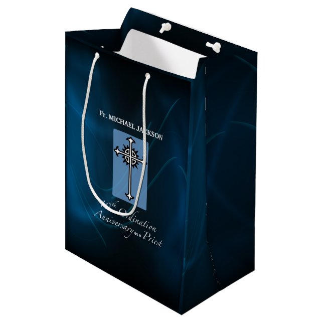 Personalise, 10th Ordination Anniversary of Priest Medium Gift Bag (Front Angled)