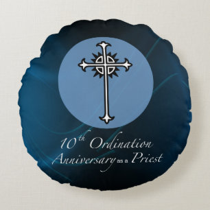 Personalise, 10th Ordination Anniversary of Priest Round Cushion