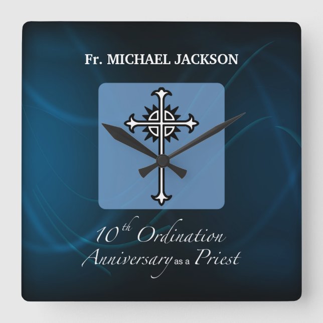 Personalise, 10th Ordination Anniversary of Priest Square Wall Clock (Front)