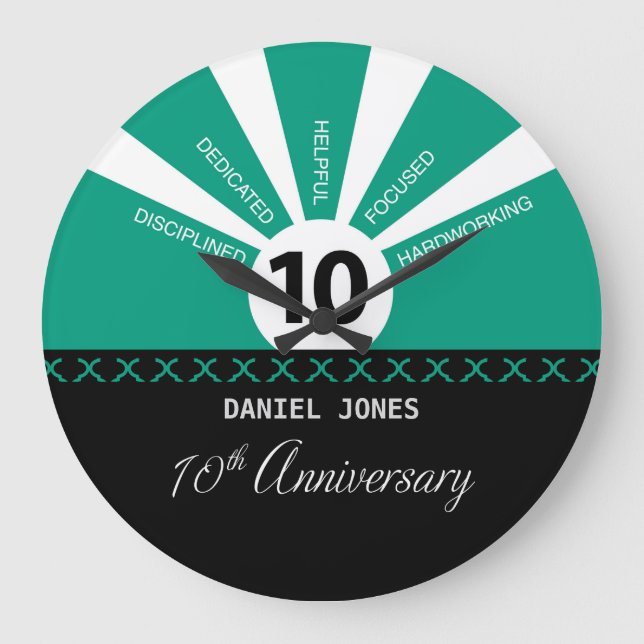 Personalise, 10th Year Employee Anniversary Large Clock (Front)